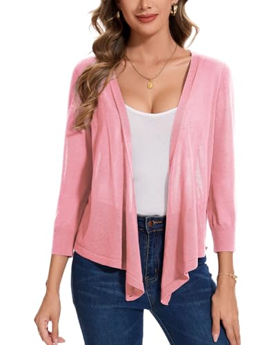 Image of MINTLIMIT Women's Tie Front Cardigan Casual 3 /4 Sleeve Bolero Shrug Knotted Lightweight Sheer Shrug Cardigan Sweater Top
