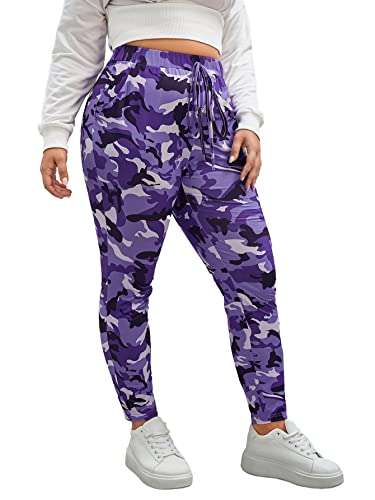 WDIRARA Women's Plus Size Camo Print Tie Front Stretch Skinny Long Pants4