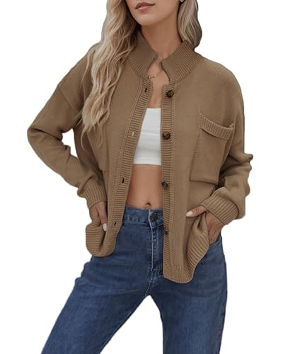 Women's Long Sleeve Cardigan Sweater Button Down Knit Jacket Coat Trendy Open Front Knitwear Tops with Pocket