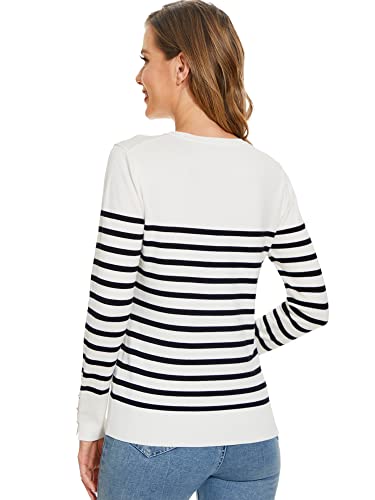 Image of Sweaters for Women Striped Crew Neck Pullover Sweater Lightweight Long Sleeve Fall Knit Tops