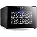 QHYTL Mini Enfriador de Vino 8 Botellas Termoeléctrica Bodega Nevera Pequeña encimera Humedad Constante Refrigerador de Vino Estantes de Madera Puerta de Vidrio Negro