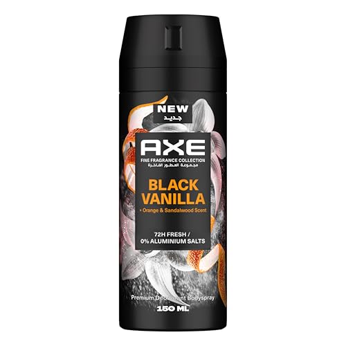 AXE Fine Fragrance Premium Deodorant Body Spray Black Vanilla Orange and Sandalwood Scent 72H Fresh Aluminium Free 150ml
