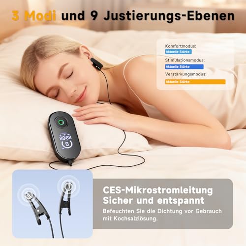 Originalmodell Nervenberuhigungsgerät mit Ohrclip, Mikrostrom-Technologie für erholsamen Schlaf, 3 Betriebsmodi & 9-Stufen-Feinanpassung, Tragbares Design für tägliche Entspannung