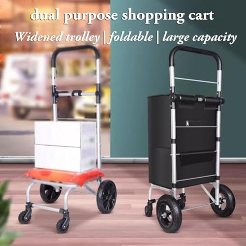 HARIPYER Einkaufstrolley, Einkaufswagen mit Rädern, faltbar, Aluminiumlegierung, mit 180 ° drehbarem Griff, Einkaufs-Handkarre – Bild 4