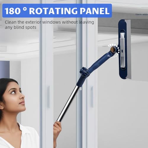 Image of HASTHIP 47 Inch Window Cleaning Tool with Scraper & Microfiber Head, 2-in-1 Glass Cleaner Squeegee for Home, Car & High Windows, 180 Degree Rotatable Head, Streak-Free Multifunctional Window Wiper