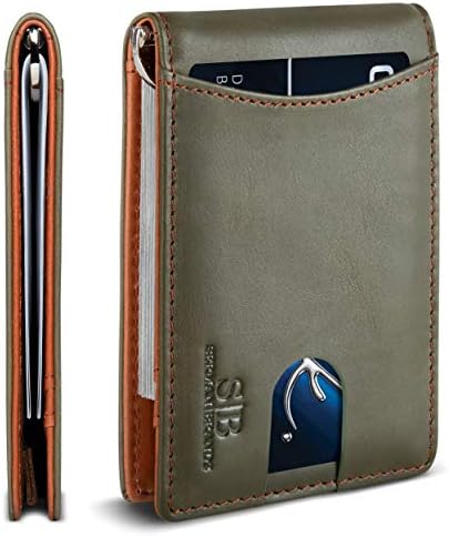 SERMAN BRANDS RFID Blocking Slim Bifold Genuine Leather Minimalist Front Pocket Wallets for Men with Money Clip Thin Gift
