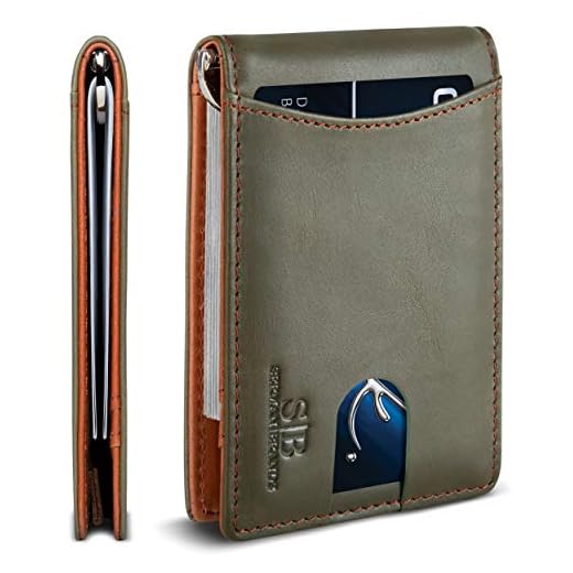 SERMAN BRANDS RFID Blocking Slim Bifold Genuine Leather Minimalist Front Pocket Wallets for Men with Money Clip Thin Gift (Salted Green 1.S)