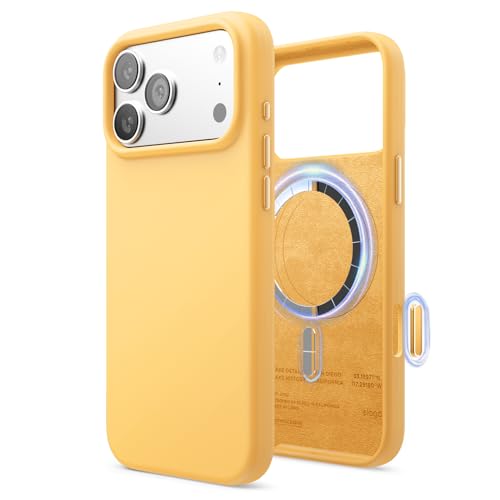 Image of elago for iPhone 17 Pro Max Case, Premium Magnetic Silicone Case, Compatible with MagSafe, Liquid Silicone Material, Protective Cover, Shockproof, Slim Phone, 6.9 inch (Sunshine)