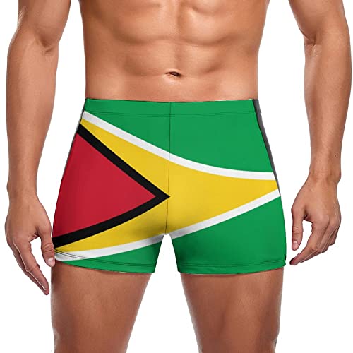 Guyana Flag Men's Square Leg Swim Trunks Sport Boxer Bathing Suit Summer Beach Brief Elastic Swimwear