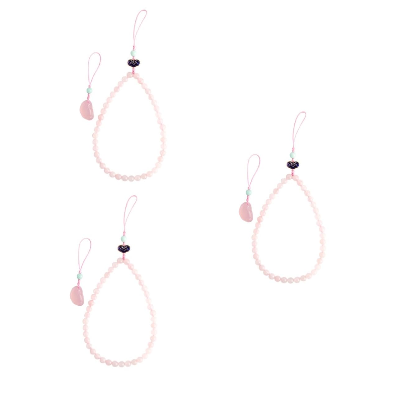Didiseaon 3 Uds Colgantes De Abalorios Para Teléfonos Móviles Soporte Para Teléfonos Inteligentes Decoración De Cristal Cadena De Estilo De Mujer Antipérdida Rosa Identificación De