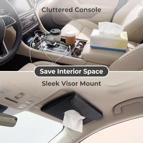 Image of Car Tissue Holder for Visor, Won't Block Vanity Mirror | Sits Flush on Most Visors,No Clips, No Visor Marks,Smooth One-Hand Tissue Access,Choose Your Own Tissuesps