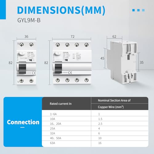 GEYA Elektromagnetischer Fehlerstromschutzschalter Differentialschalter Sicherheitsschalter(Type B-2P-40A-0.03A)