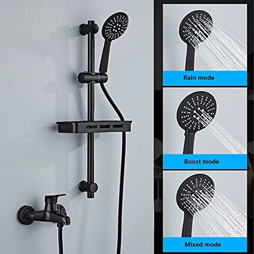 Robinet mélangeur de salle de bain mural noir avec colonne de douche ABS