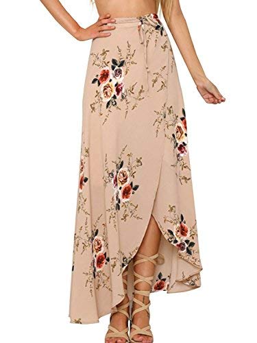 Yonala Womens Boho Floral Tie Up Waist Summer Beach Wrap Cover Up Maxi Skirt Apricot Small thumb #2