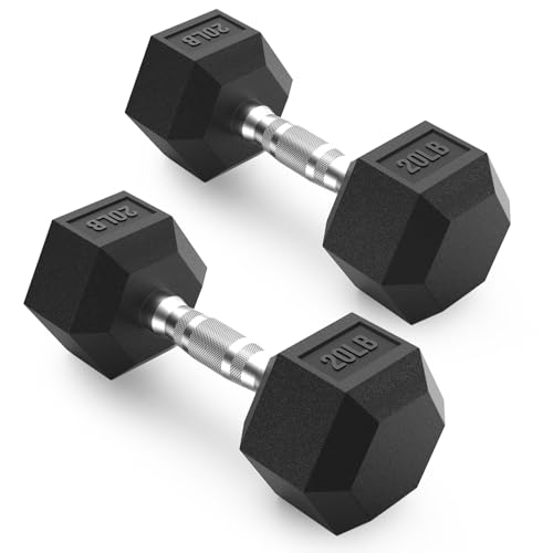 PAPABABE HEX Rubber Dumbbell Set, 20lb Pair