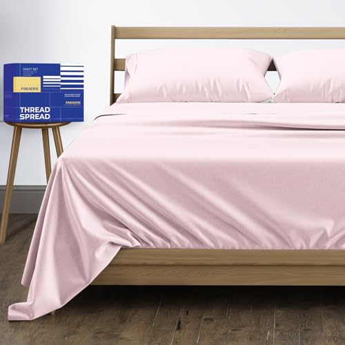 Image of THREAD SPREAD Egyptian Cotton Sheets King Size - 1000 Series High Thread Count Cotton King Size Sheets Set (4 PC, Blush), 16 inch Snug Fit Deep Pocket, Sateen Weave Ultra-Soft Hotel Luxury Sheets