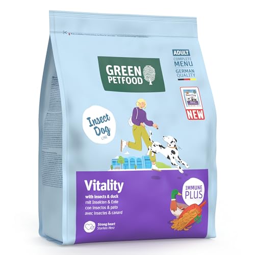 Green Petfood InsectDog Vitality con insetti e anatra (1 x 900 g), per adulti, cibo secco di alta qualità per cani adulti, senza glutine, con vitamina E & C, basso contenuto di grassi, confezione da 1