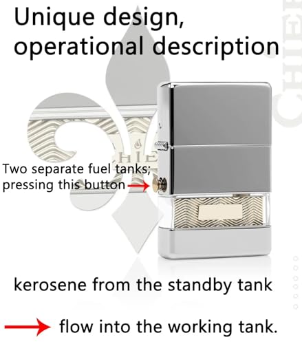 Encendedor con depósito dual de combustible metálico plateado miniatura 2