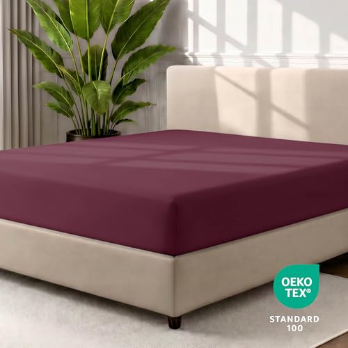 Bare Home Twin XL Fitted Sheet - 1800 Ultra-Soft (Twin XL, Burgundy) - image 4