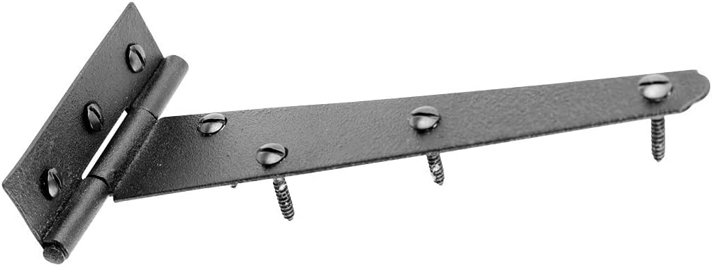 Renovators Supply Manufacturing Black T Strap Shed Door Hinge 7 Inch Flush Mount Cast Iron Barn Door Shed Hinge with Hardware Pack of 2
