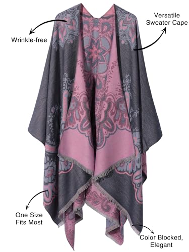 Image of Bestshe Women's Boho Open Front Poncho Plaid Shawl Wrap Cape