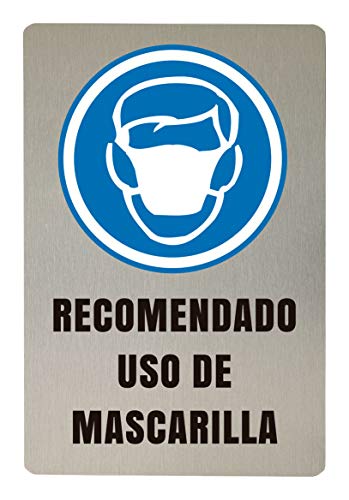 Señalización de Seguridad Elaborada en aluminio inalterable autoadhesivo impreso con tintas UVI (Mascarilla Recomendada 15x5cm)