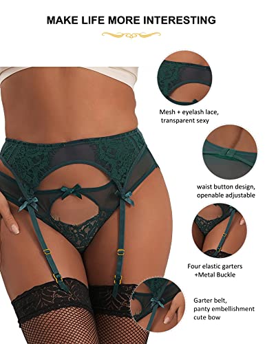 Garter Belts Plus Size Lace High Waisted Suspender Belt With 4 Metal Clip For Women's Stockings/Lingerie Green #TOP3