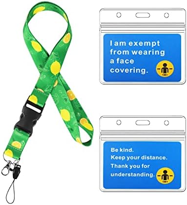 Mask Exemption Lanyard, Exemption Card Lanyard with Card Holder, Length Adjustable Waterproof Plastic Badge Holder, Mask Exemption Card Neck Lanyard & Disability Health ID Card (Green Lemon)