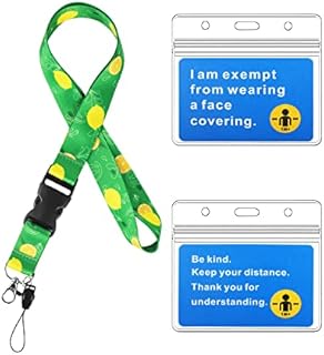 Mask Exemption Lanyard, Exemption Card Lanyard with Card Holder, Length Adjustable Waterproof Plastic Badge Holder, Mask Exemption Card Neck Lanyard & Disability Health ID Card (Green Lemon)