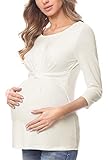Hecho en la UE Be Mammy Camiseta Premamá Manga 3/4 Embarazo Lactancia Ropa Verano BE20-214 (Marfil, L)