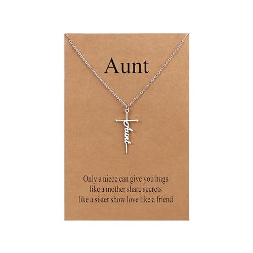 Lcherry Aunt Cross Pendant Necklace Stainless Steel Cross Necklace Religious Jewelry for Women 18“