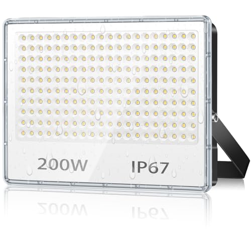 TASINUO 200W LED Floodlight Outdoor, 20000LM Outdoor Security Lights, IP67 Waterproof LED Spot Lights 7000K Daylight LED Flood Lights for Garden, Yard, Garages, Warehouse, Patio, Billboard