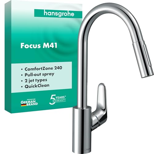 hansgrohe Focus M41 - bateria kuchenna z wyciąganą wylewką, 2 strumieniowa, kran kuchenny z wysokością wylewki 240 mm, jednouchwytowa armatura kuchenna, chrom, 31815000