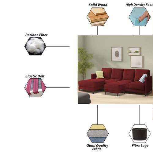 Image of Baloney LHS 6 Seater L Shape Sofa Set with Center Table for Living Room (Maroon Fabric) Premium Fabric Sofa