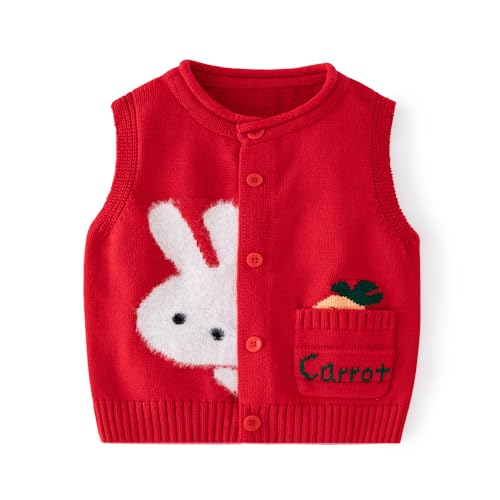 Image of Cute Cartoon Rabbit Baby Girls Toddler Vest Warm Sleeveless Jacket Knitted Spring Winter Kids Waistcoat Easter Bunny Style