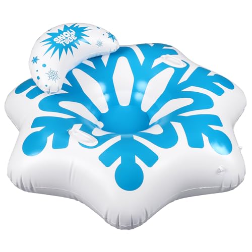 Soulchen Inflatable Winter Snowflake Hexagonal Ski Tube Coated Bottom Snow Tube with Built-in Grip Handles Snowflake Sled for Snow Parks Backyards Family Fun & Outdoor Winter Activities