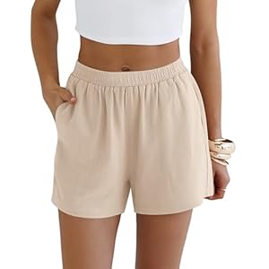LOMON Linen Shorts for Women Summer Beach Casual Shorts Comfy Lightweight Vacation Cruise Outfits Lounge Pants with Pockets