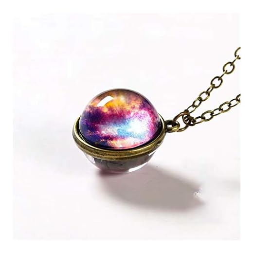 HETHYAN Glöd Night Star Planet Glass Ball Noctilucent Hängsmycke Halsband Dubbelsidig Luminescerande Galaxy Nebula Cosmic Sweater Chain (Metal Color : 7)