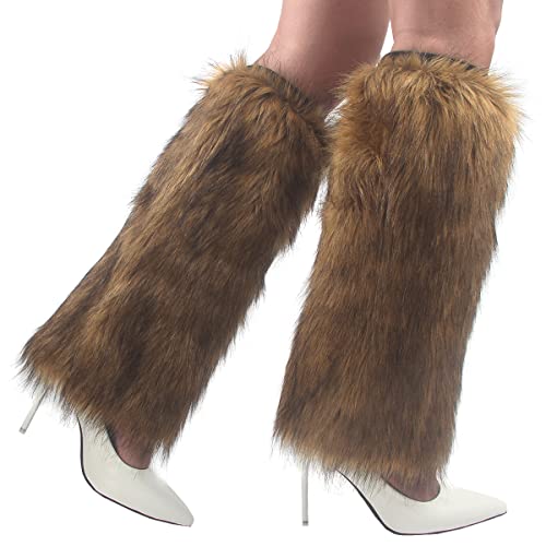 Image of Womens Fluffy Faux Fur Leg Warmers Cozy Fuzzy Long Boot Cuffs Covers