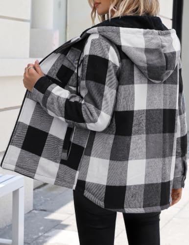 Zeagoo Women's Plaid Fleece-Lined Hooded Shacket - Image 3