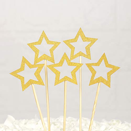 50 Pcs Gold & Silver Star Cupcake Toppers,Star Cupcake Toppers Twinkle Little Star Decorations Birthday Cupcake Toppers Glitter Star Cake Decoration For Party Birthday Wedding Ceremony (Gold & Silver) #TOP3