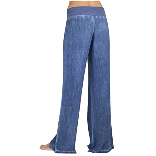 Denim Look Pull On Pants for Women Casual Elastic High Waisted Wide Pants Fake Jean Lounge Yoga Pant Trousers3