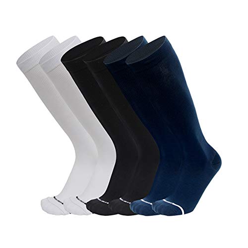 Preisvergleich Produktbild Männer Frauen Strümpfe zum Laufen Medical Athletic Flight Reisen Schwangerschaft Schienbeinschienen Schwarz Weiß Blau Unisex-Design Packung mit 3 Paar Sport-Kompressionssocken Lässig Bequem