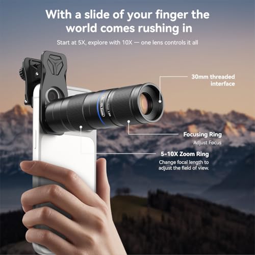 APEXEL Telephoto 5-10X Zoom Lens for iPhone & Android, Optical Magnification, Universal Clip-On Phone Camera Lens, Aviation Aluminum Body for Travel, Sports & Concert Photography — view 6