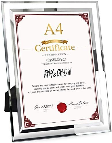 Ray & Chow A4 Glass Certificate Photo Picture Frame For Wedding Photos,Family Photos,Certificates and Home Decoration - Portrait or Landscape Display