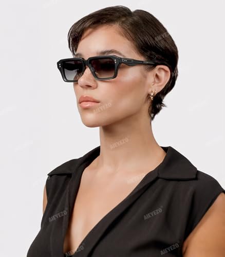 Image of AIEYEZO Rectangle Sunglasses for Men Women Fashion Square Frame Sun Glasses 90's Retro Designer Shades