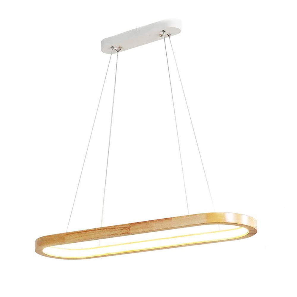 KXEcoLife LED Oak Wooden Pendant Light Shades Ceiling Oval Hanging Wood Dimmable with Remote Control Modern Height Adjustable Chandelier Rectangular Living Room Bedroom Metal Kitche Comforta