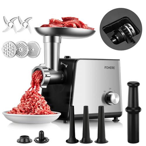 Electric Meat Grinder, 3200W Max Heavy Duty Stainless Steel Meat Mincer with 2 Blades, 3 Grinding Plates, 3 Sausage Stuffer Tubes & Kubbe Kit for Home & Kitchen & Deer Meat Processing Using