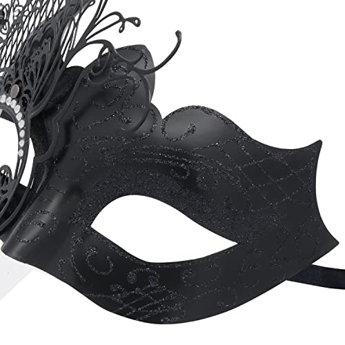 Coddsmz Couple Masquerade Masks, Roman Greek & Venetian Butterfly Styles for Halloween & Prom, 5-black-black - Image 4