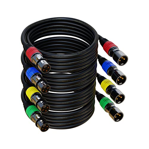 Image of XLR Cables, XLR Microphone Cable 1.5 ft 4 Pack, Gold-Plated 3-pin XLR Speaker Cable Male to Female Balanced Mic Cable Short (1.5Foot)